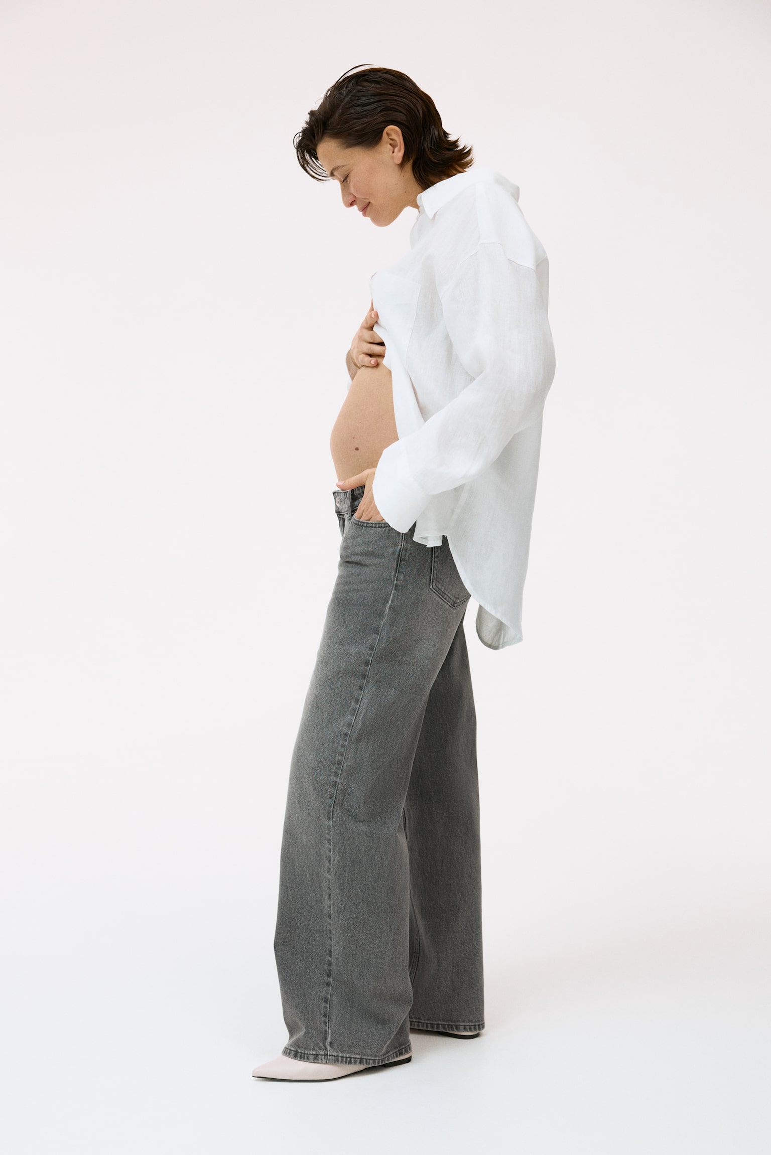 MAMA Wide Low Jeans - אפור ג'ינס - 4