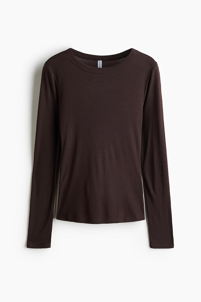 Fitted long-sleeved top - Dark brown/Black/Bright blue - 1
