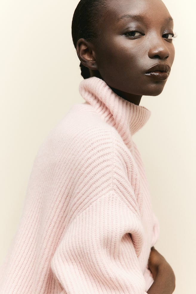 Rib-knit turtleneck jumper - Light pink/Black - 5