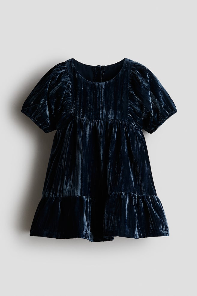 Vestido en terciopelo arrugado - Azul marino/Rosa empolvado oscuro/Rojo - 1