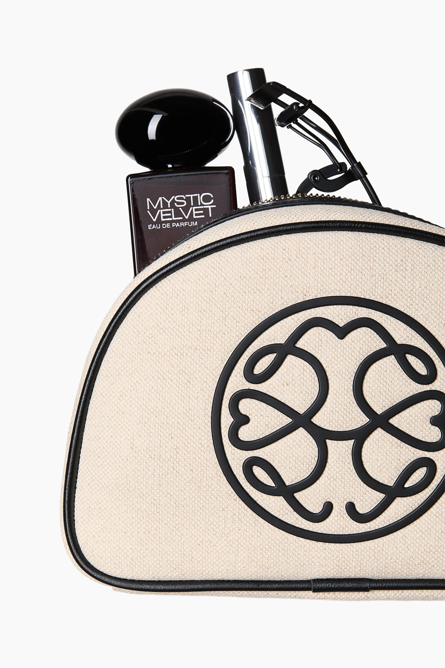 Neceser de maquillaje en mezcla de lino - Beige claro/Negro - 2