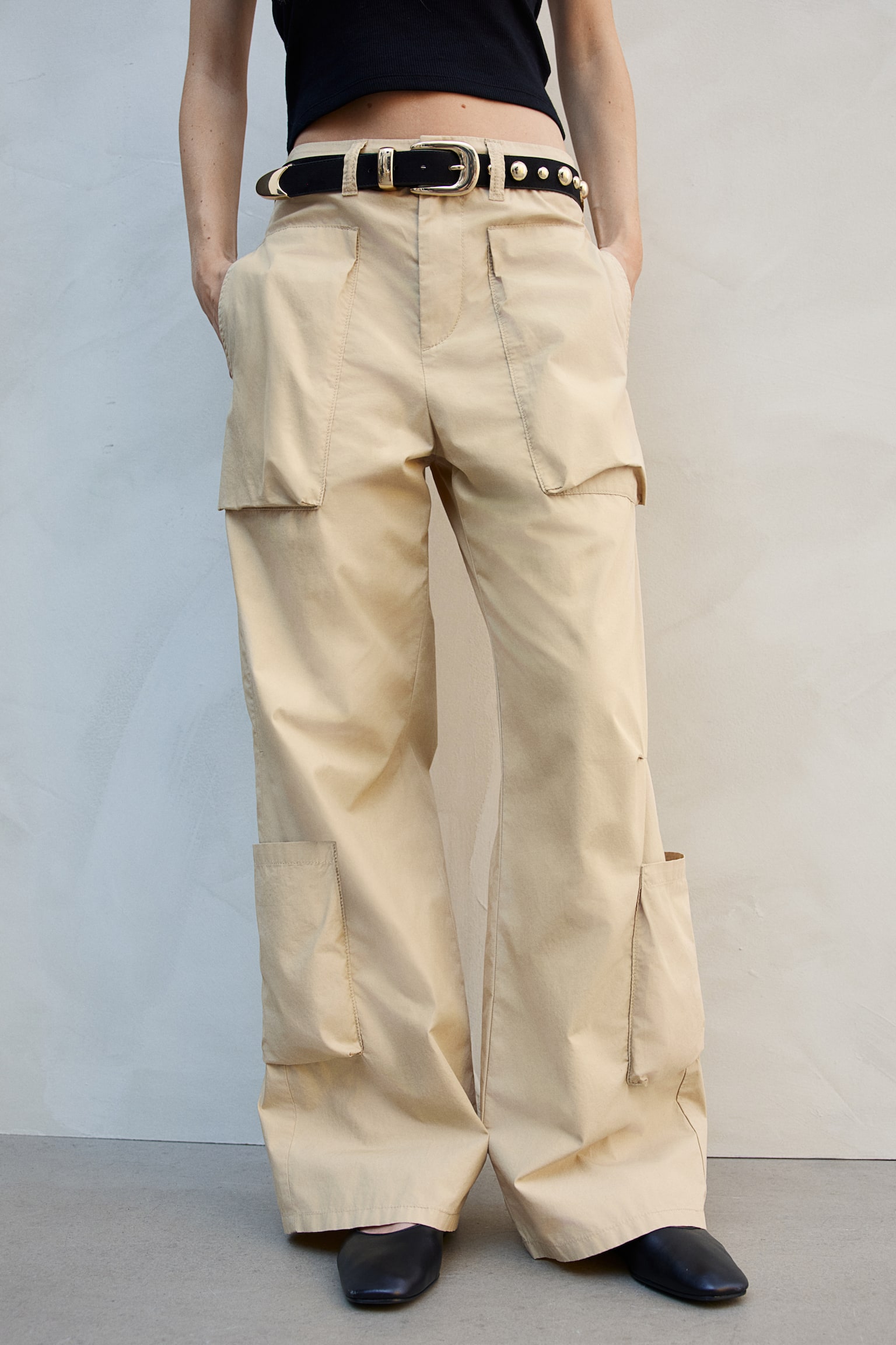 Cotton cargo trousers - Light beige/Black/Beige - 5