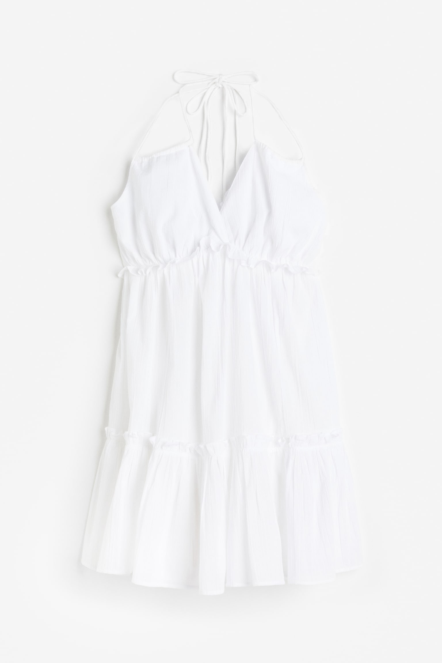 Frill Trim Halterneck Dress - White/Black - 1