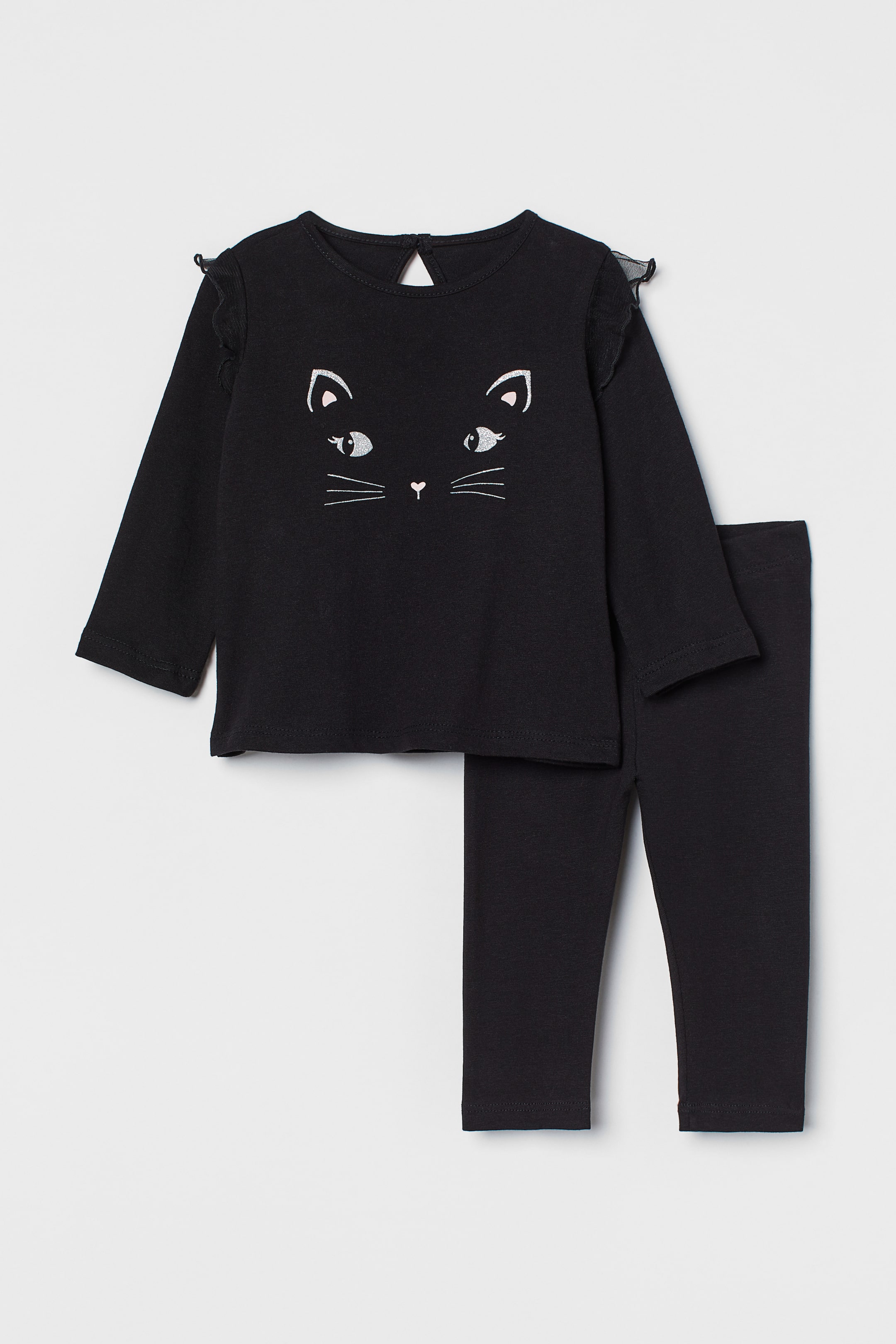 View larger image: 2-piece appliquéd set - Black/Cat - Kids | H&M SG 1