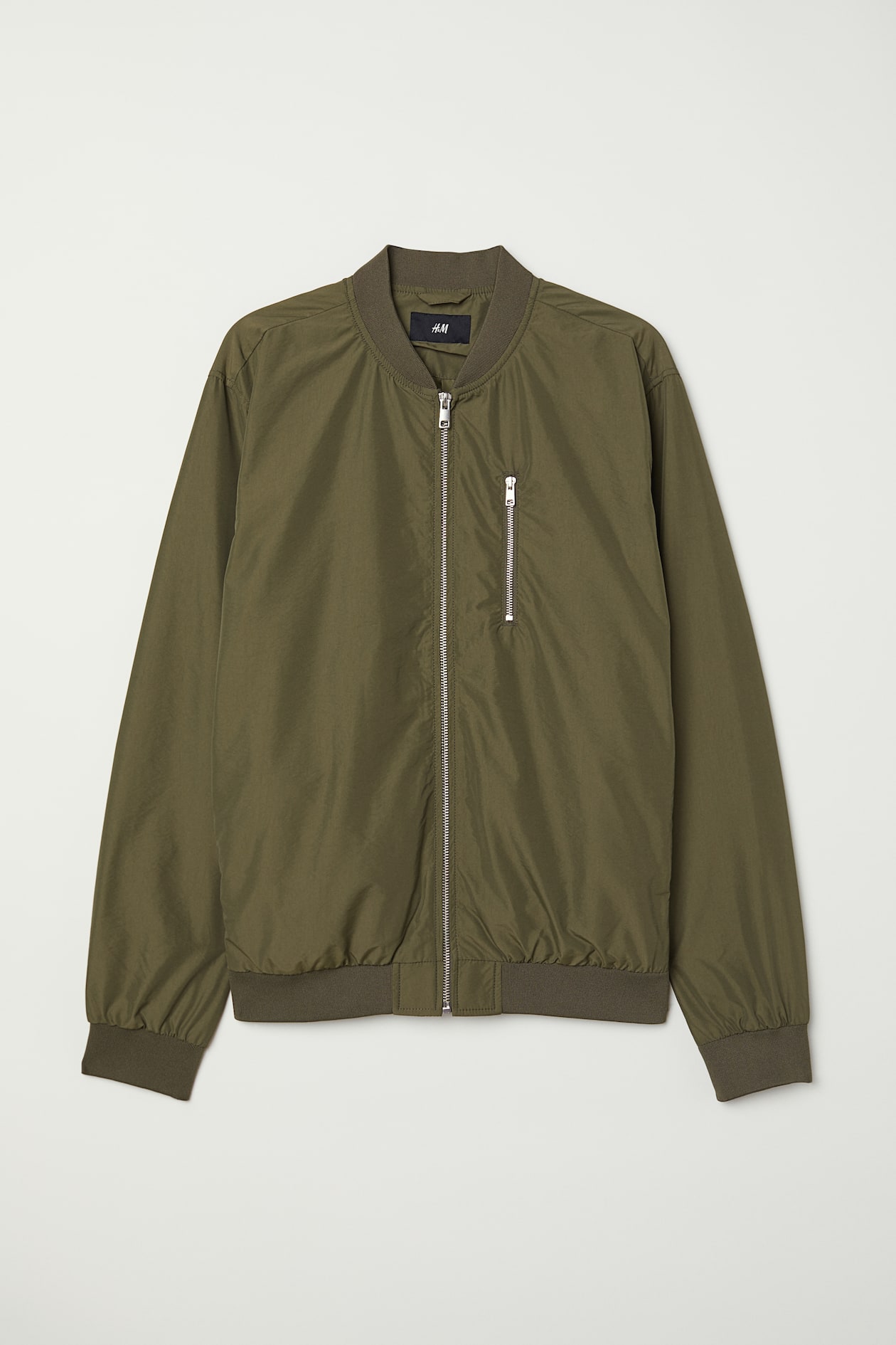 Bomber Jacket - Long sleeve - Short - Dark khaki green - Men | H&M US