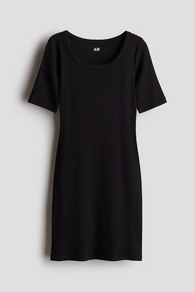 Vestido canelado em algodão - Preto - 1