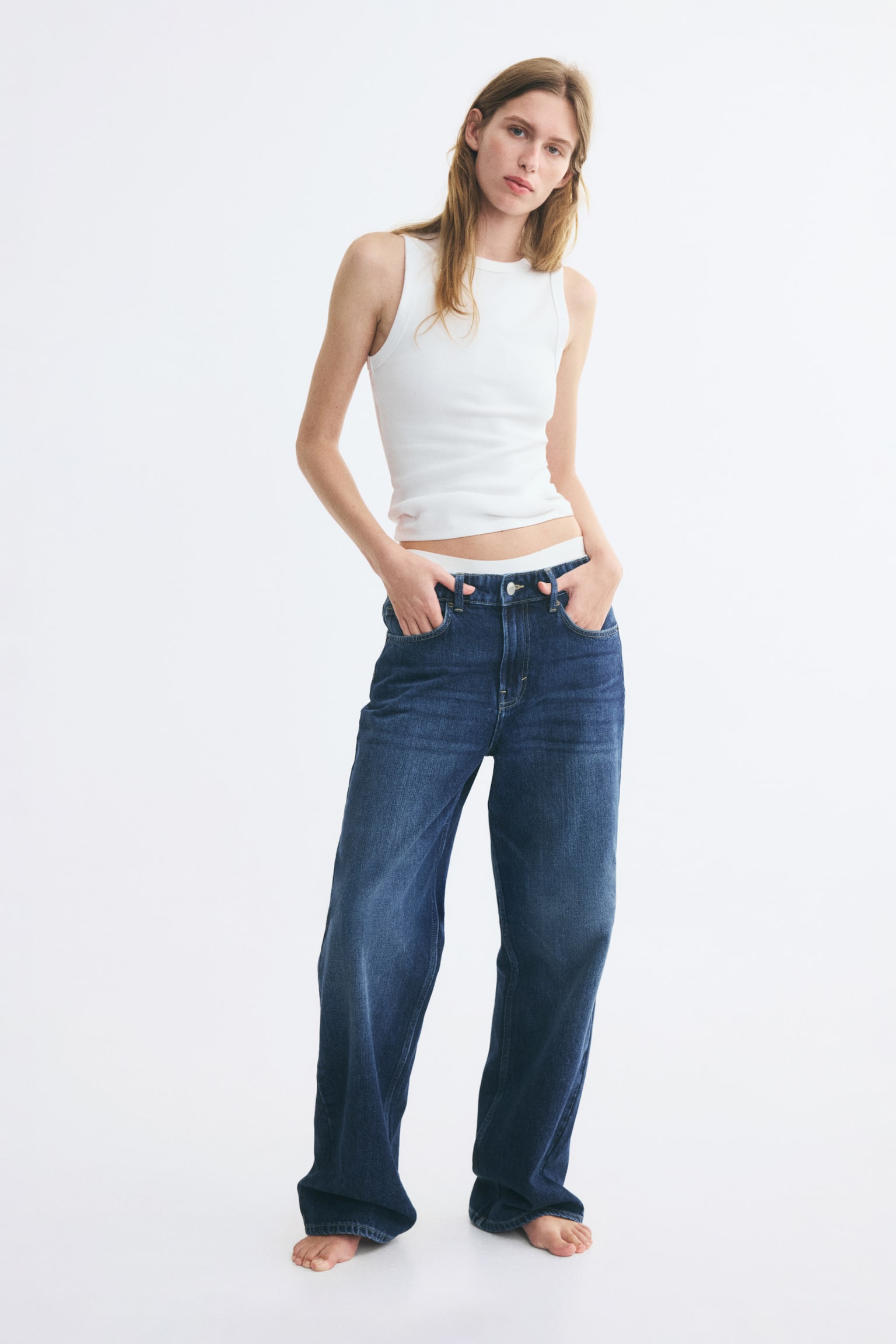 Женские джинсы H&M Wide-Leg Regular-Waist, цвет: Тёмный джинсовый синий — фото 3