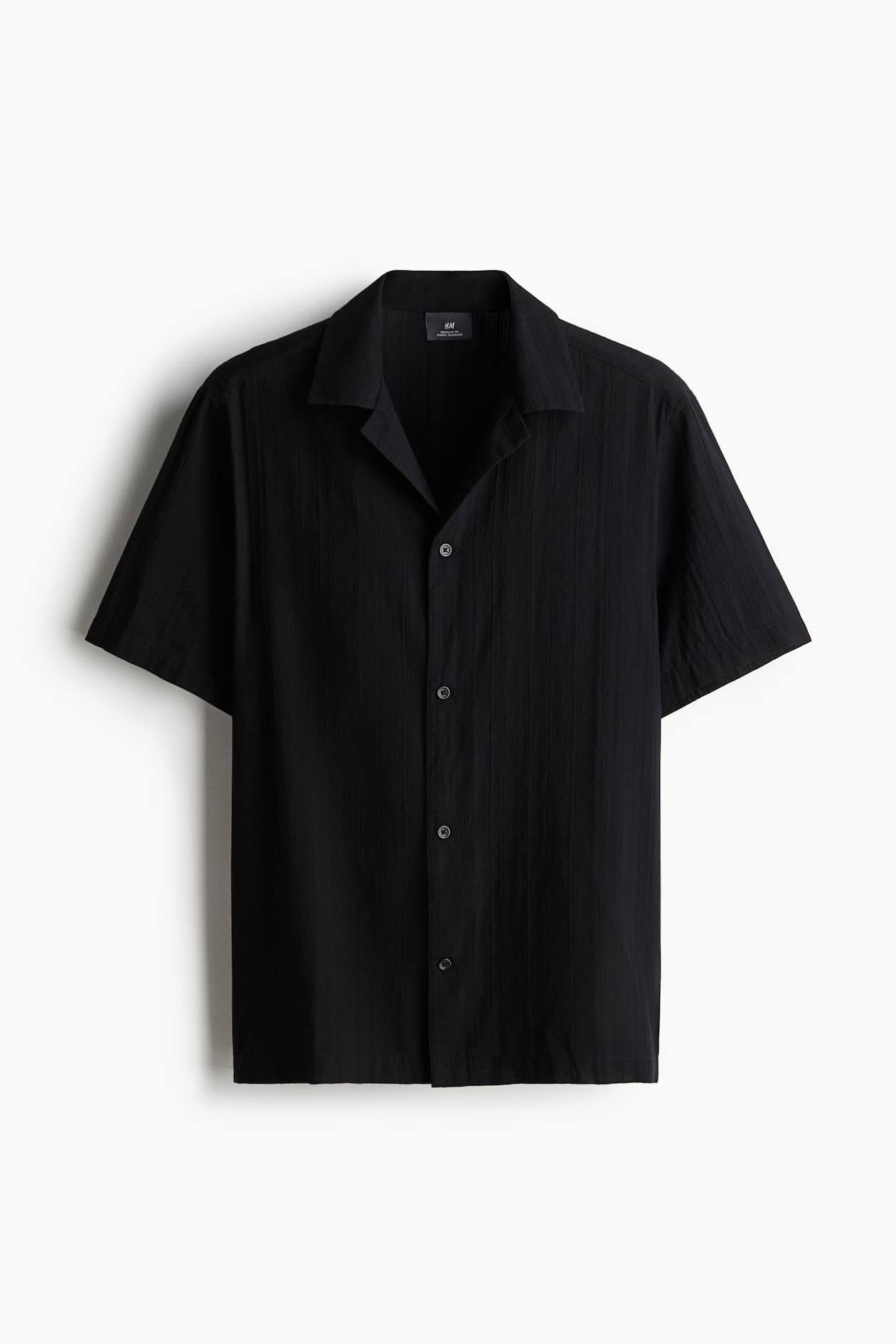 Regular Fit Textured Weave Resort Shirt - Black - Men | H&M AU