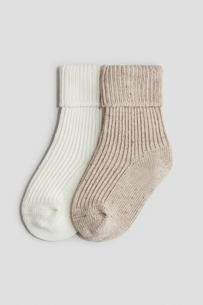 2-pack rib-knit socks - Light beige/White - 1
