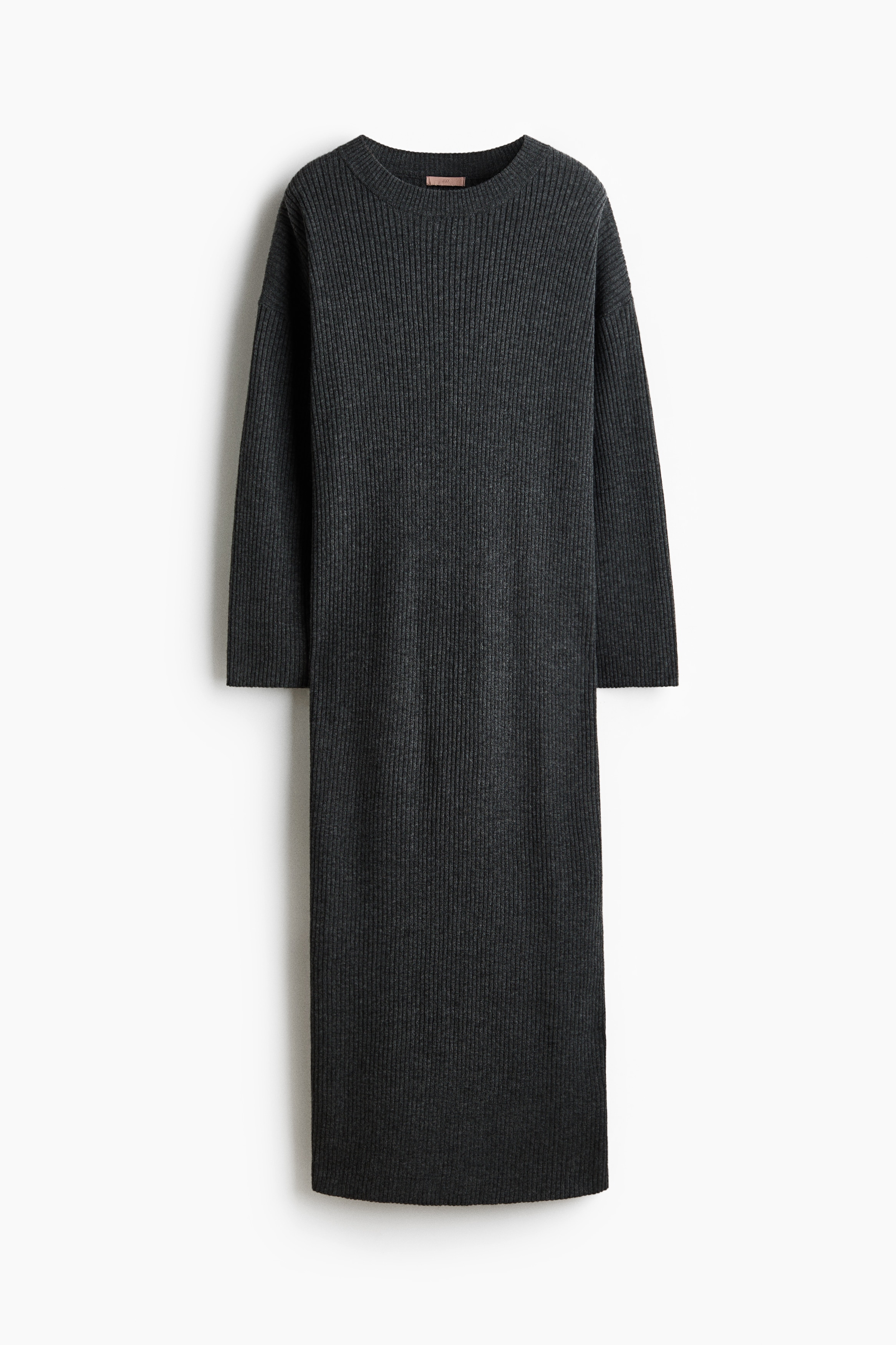 Rib-knit dress - Dark grey marl/Dark brown/Burgundy/Dark brown