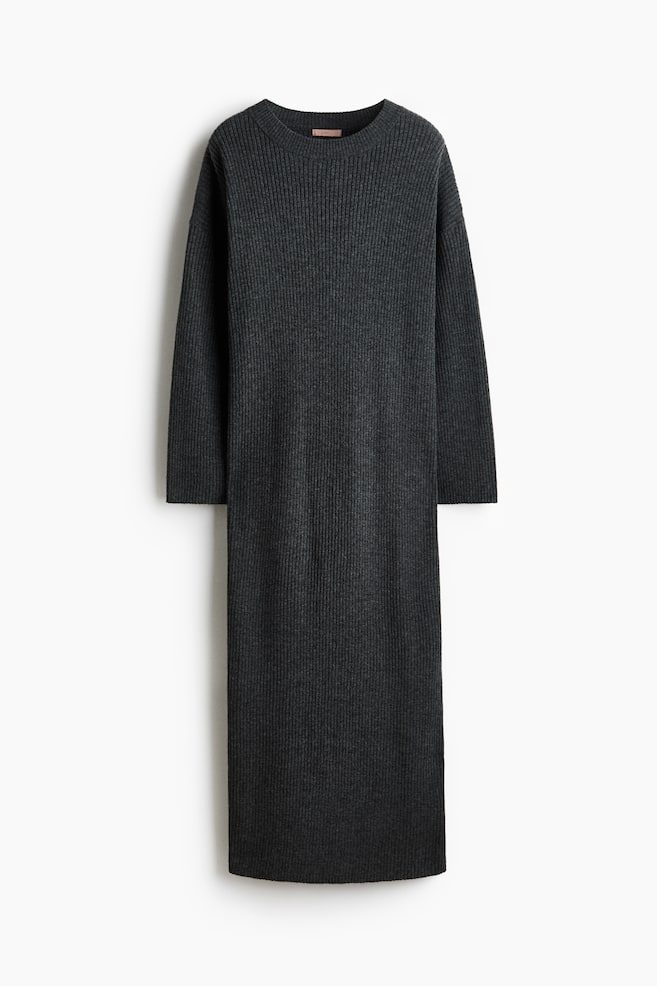 Rib-knit dress - Dark grey marl/Dark brown/Beige marl/Dark brown - 1