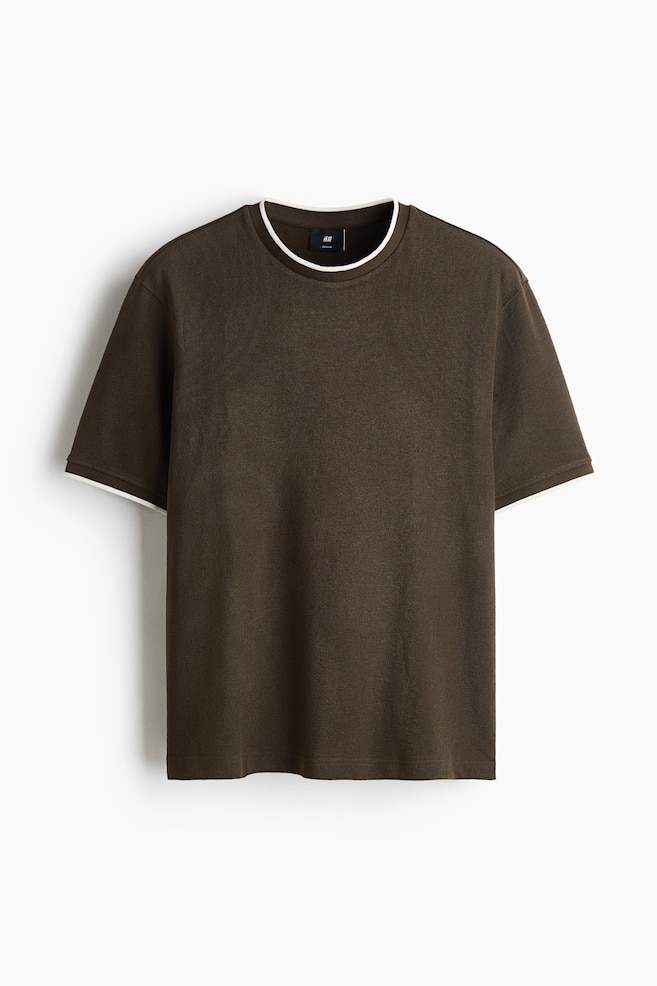 Regular Fit Cotton T-shirt - Dark khaki green/Ivory - 1
