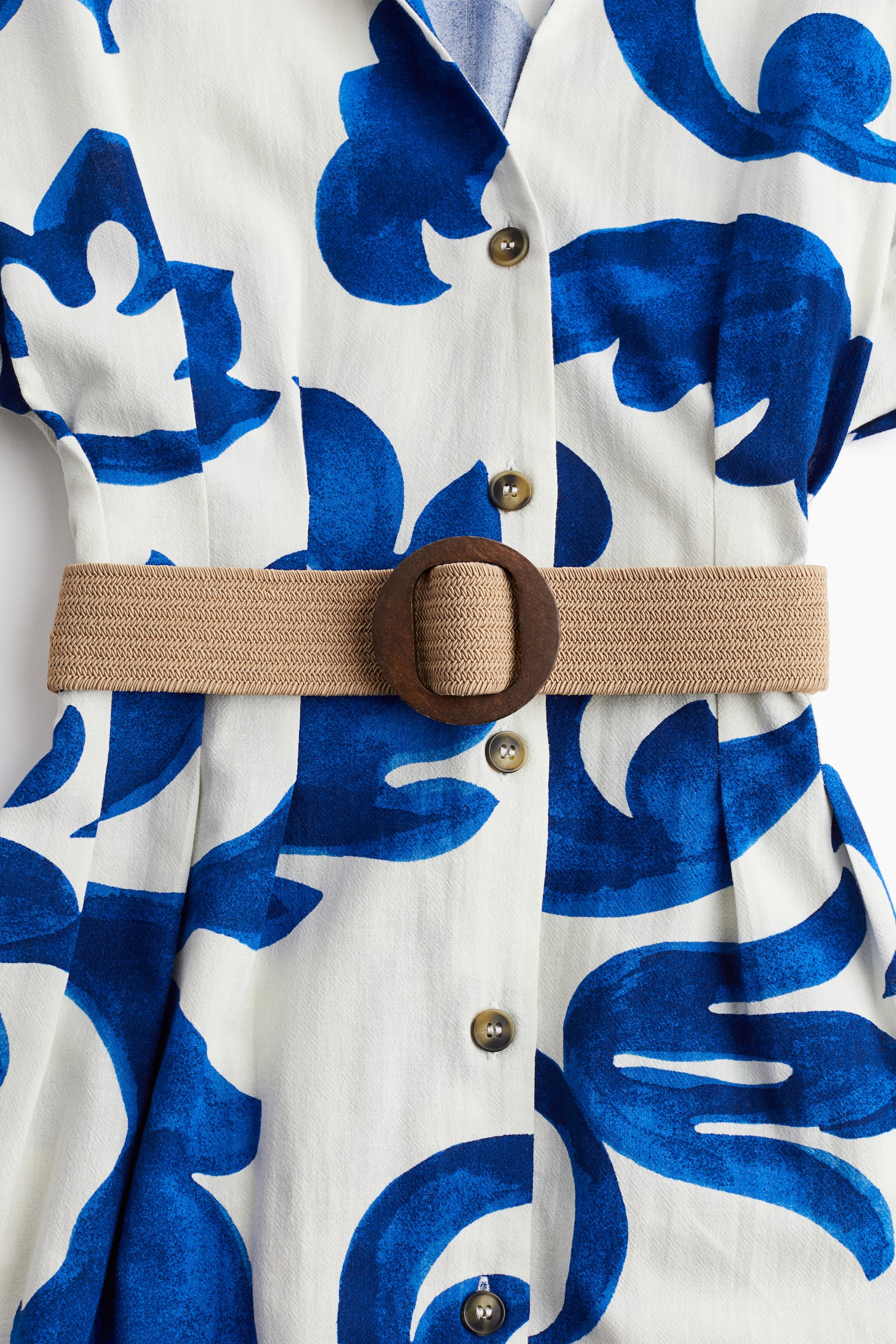 Belted Shirt Dress - White/Blue pattern/Black/Leaf pattern/Dark khaki green/White/Floral/White/Black - 7