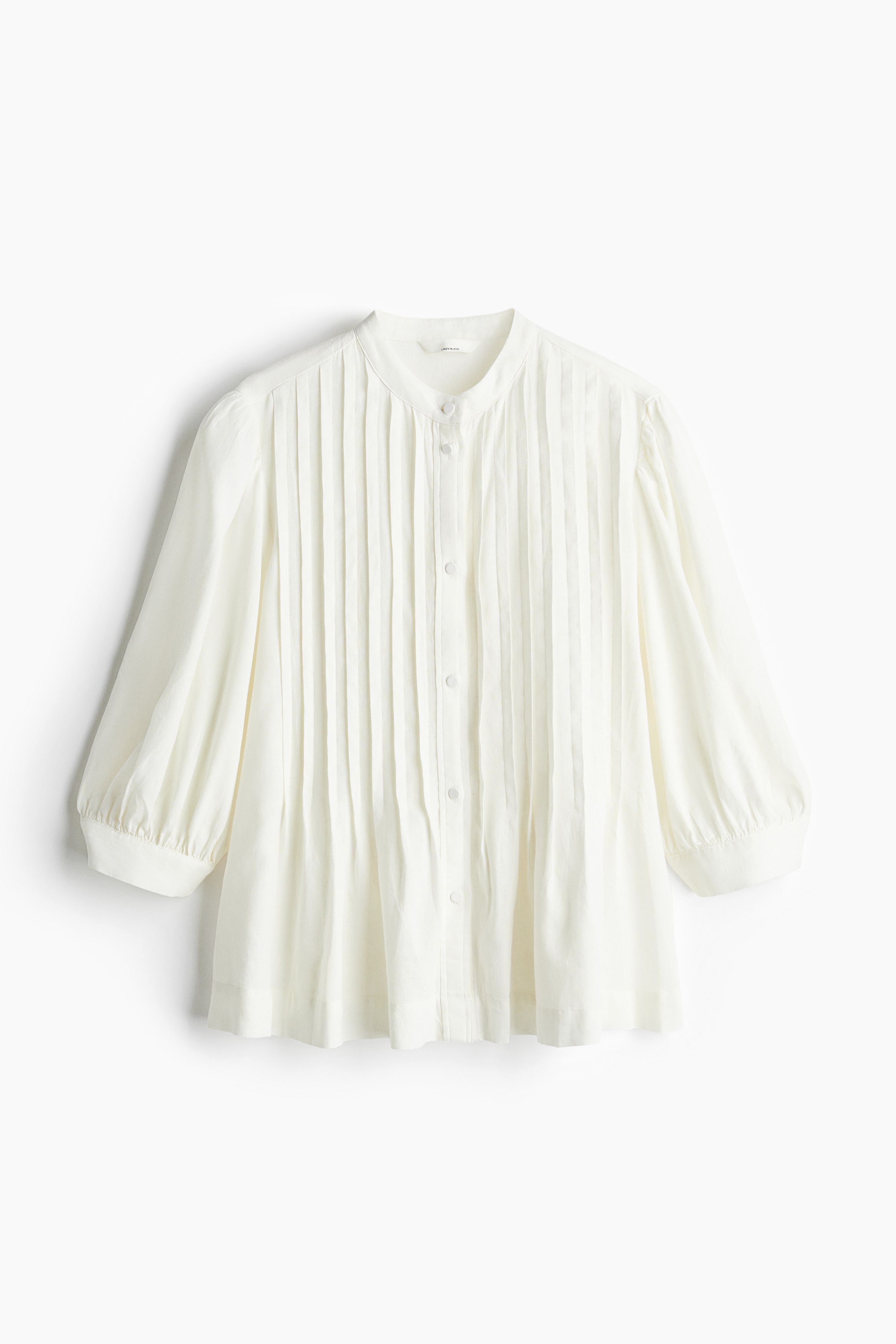 Pintucked linen-blend blouse