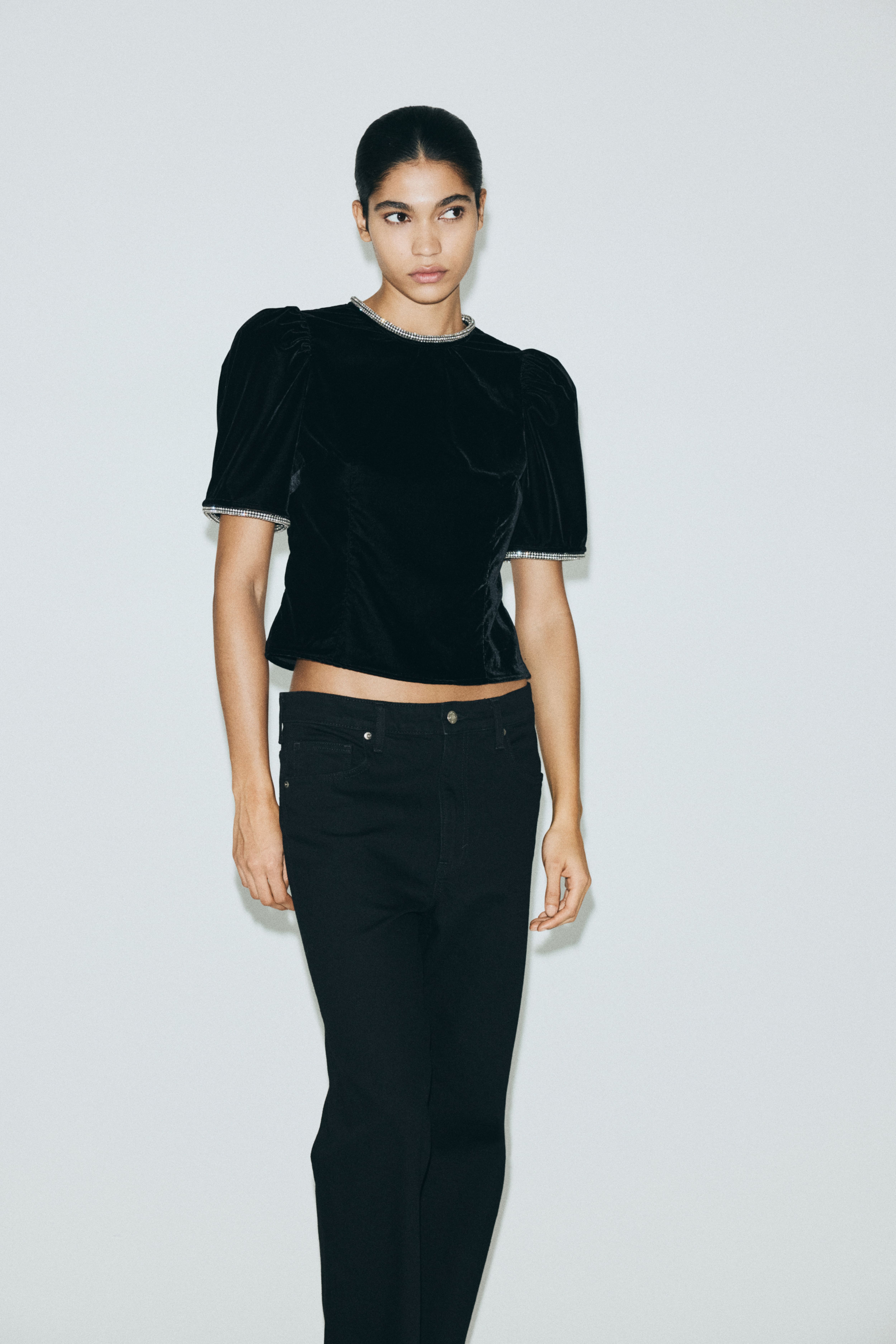 Rhinestone-Embellished Velvet Top