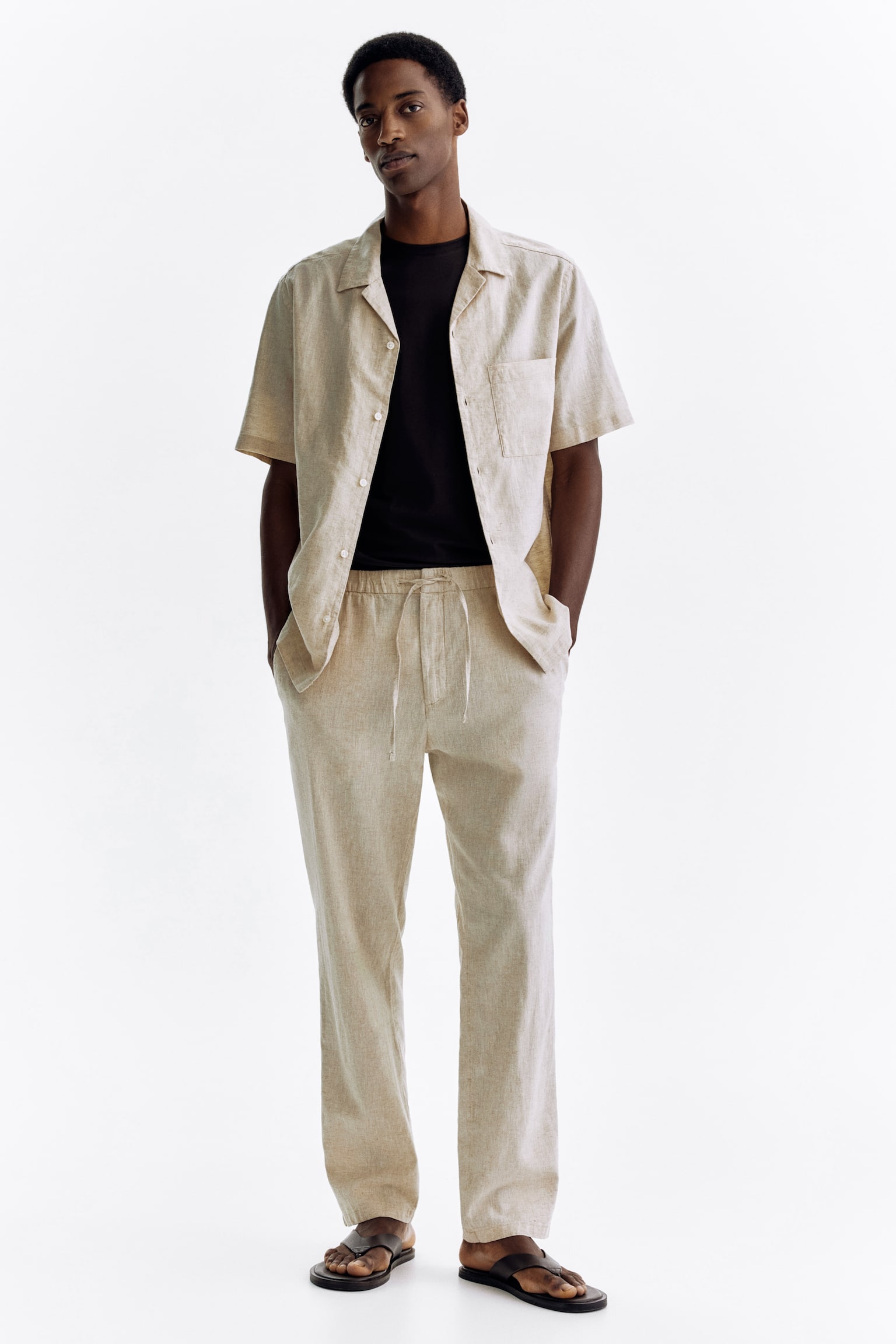 Camisa Regular Fit en mezcla de lino - Beige claro/Verde/Rayas blancas/Café claro/Blanco - 6