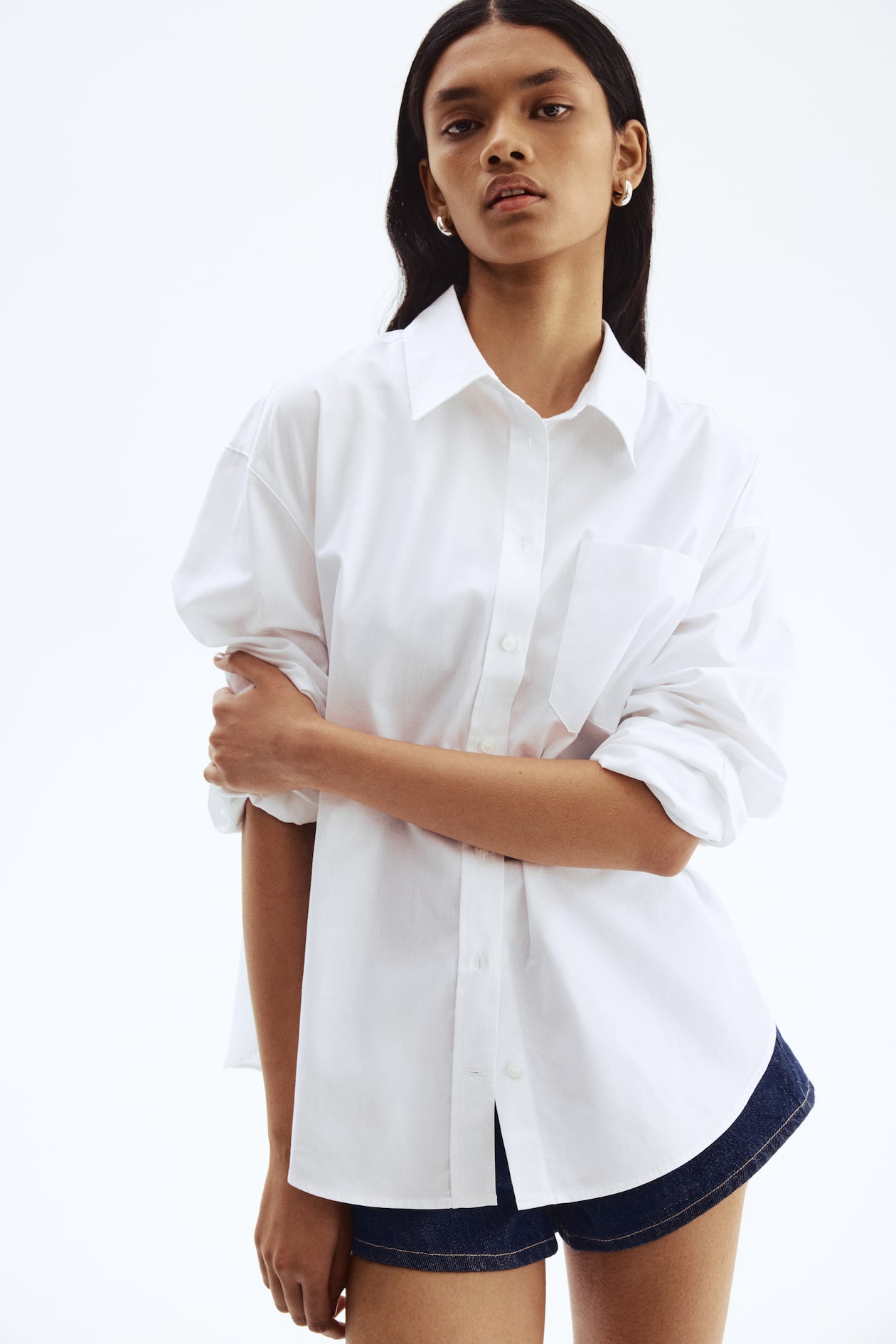 Oversized cotton shirt - White - Ladies | H&M GB