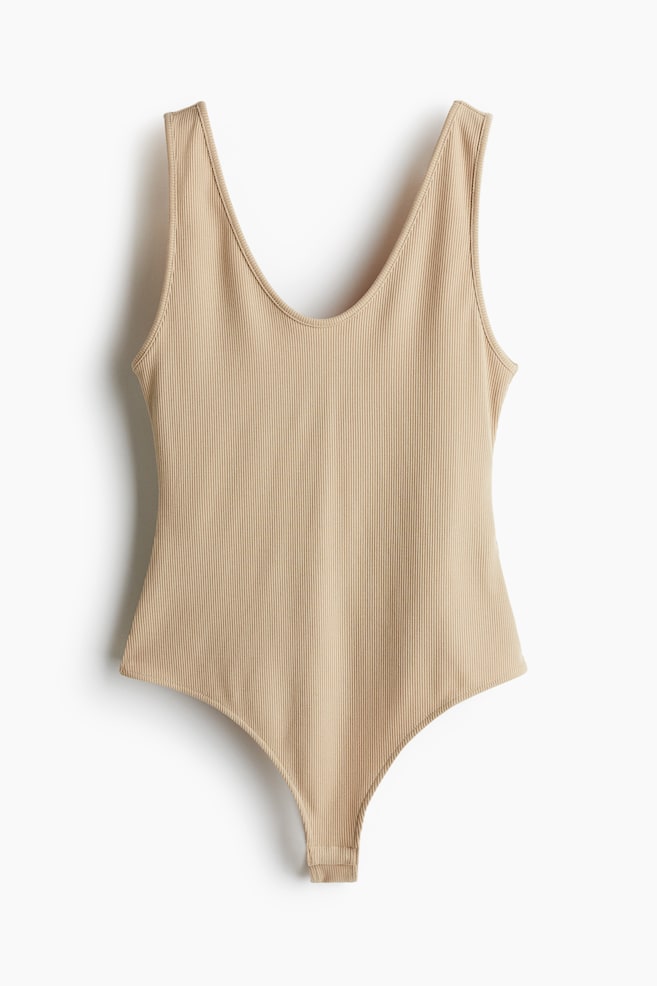 Ribbed thong body - Beige - 1