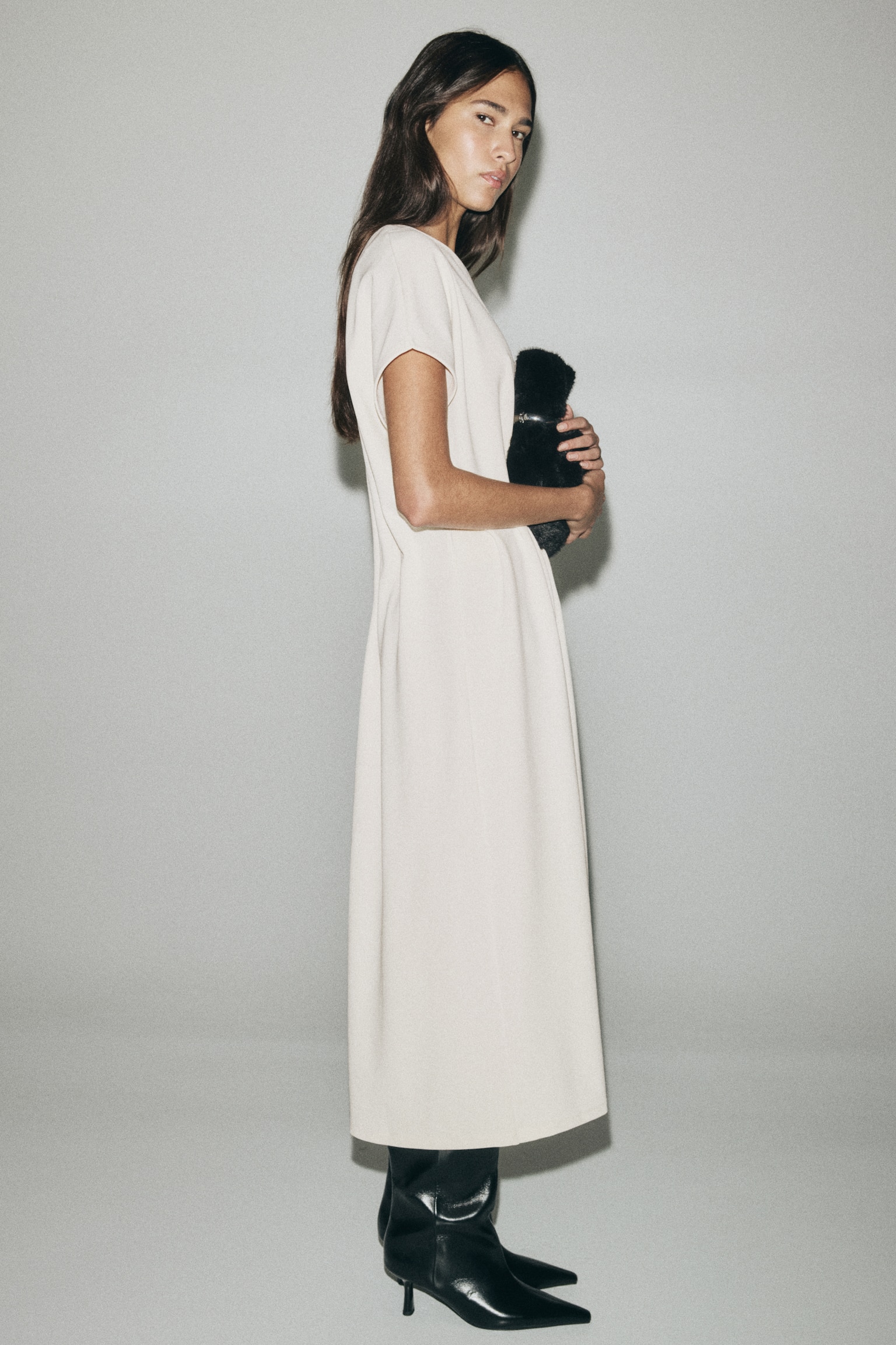 Waisted jersey dress - Cream - 4