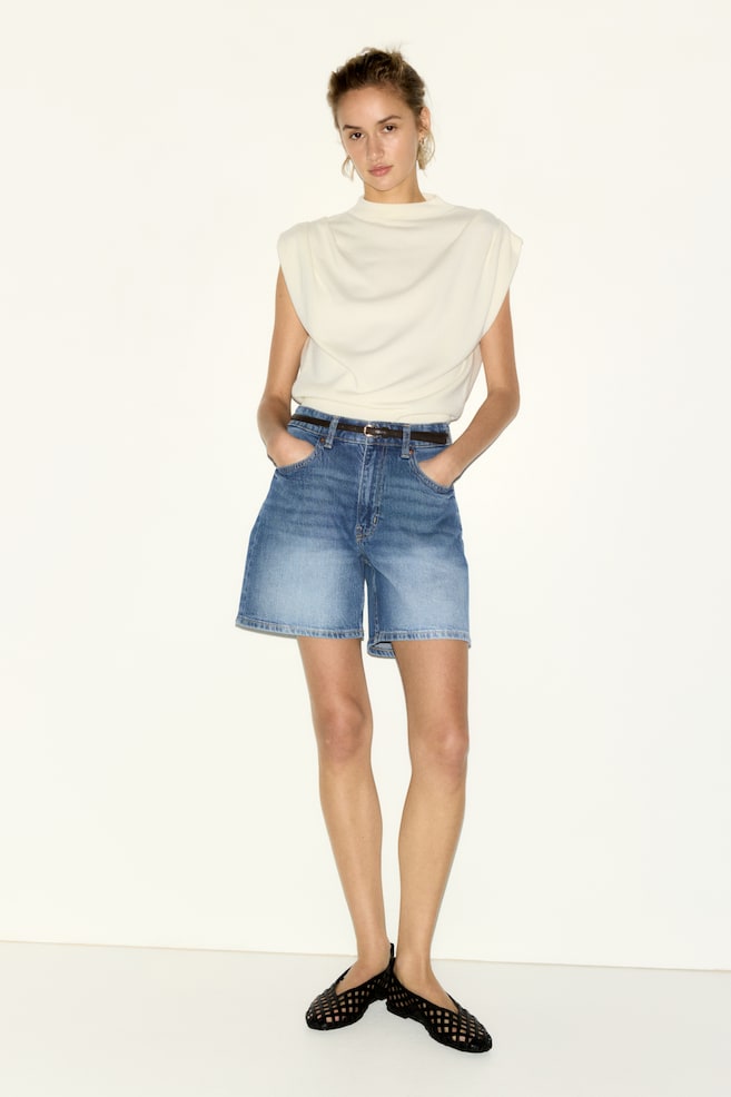 High-Waist Denim Shorts-Denim blue - 7