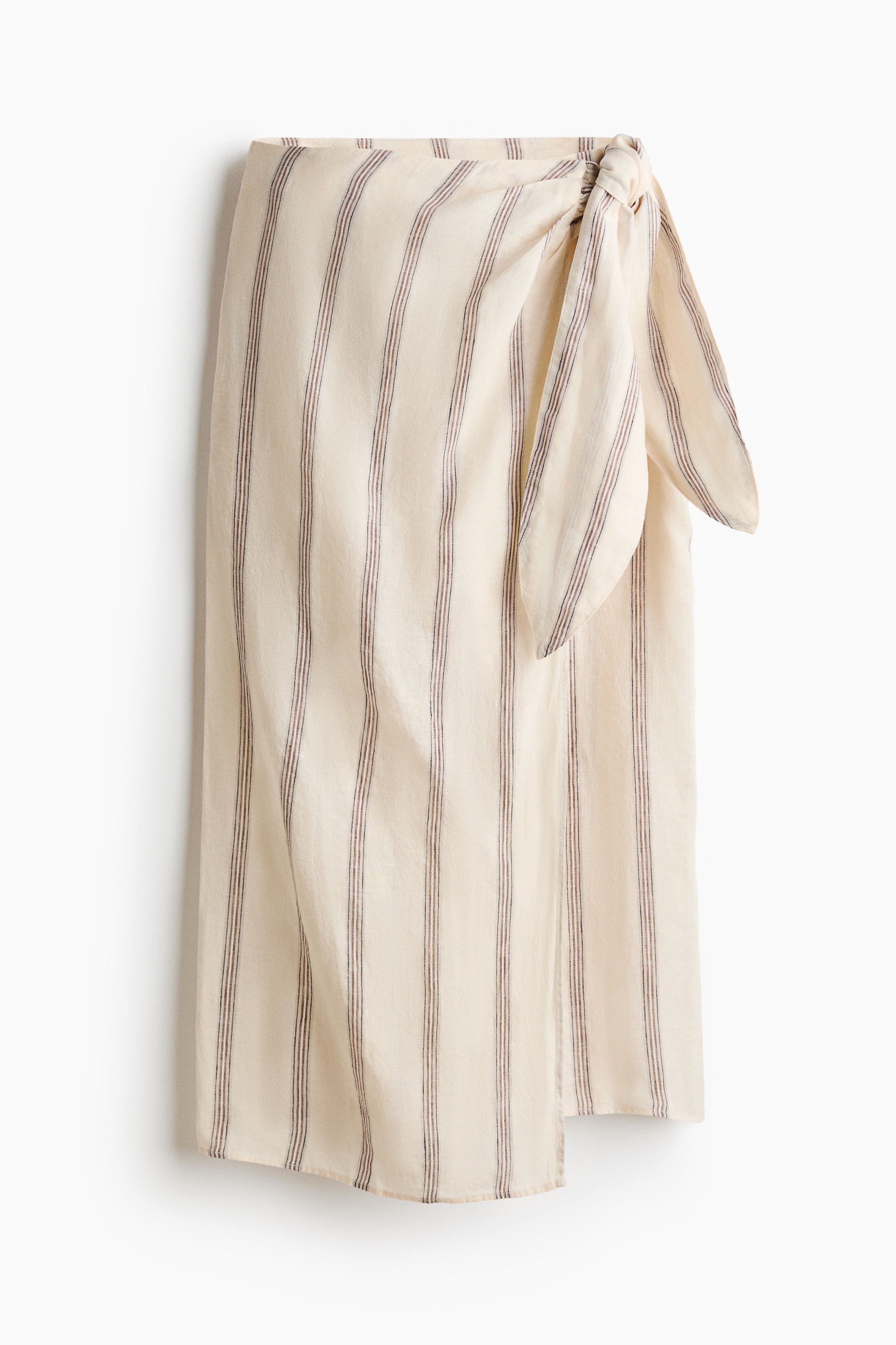 Linen wrap skirt - Jasnobeżowy/Paski