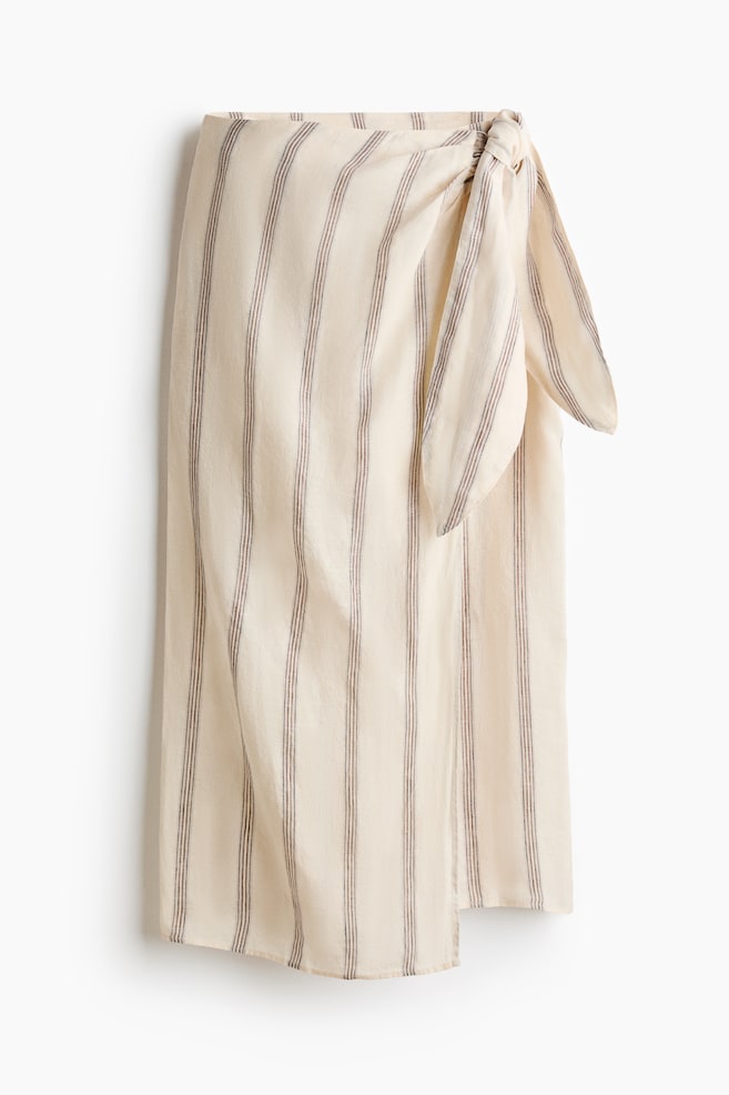 Falda cruzada de lino - Beige claro/Rayas - 1