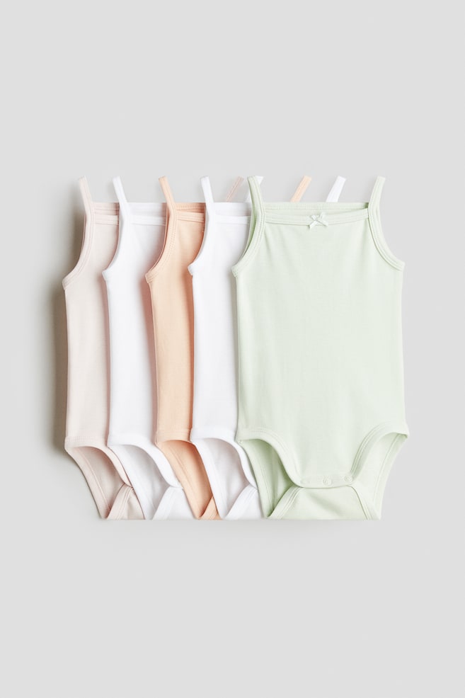 5-pack Cotton Bodysuits - Light green/peach/Pink/light purple/Light pink/light gray melange/Light beige/light gray melange/White/Dark blue/White/Dark gray/striped/Green/blue - 1