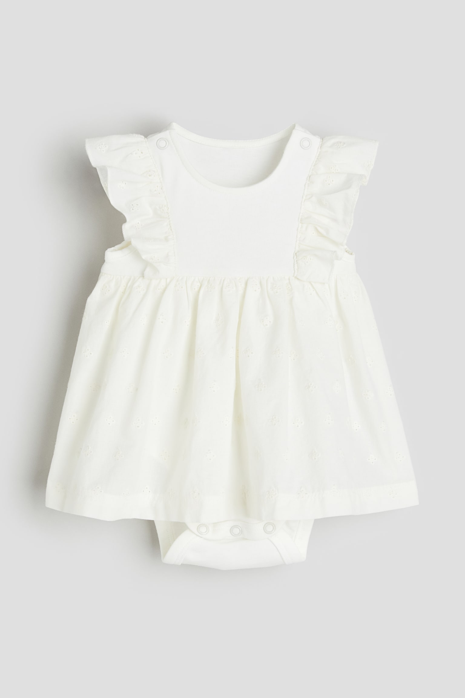 Frill-trimmed bodysuit dress - Cream - 1