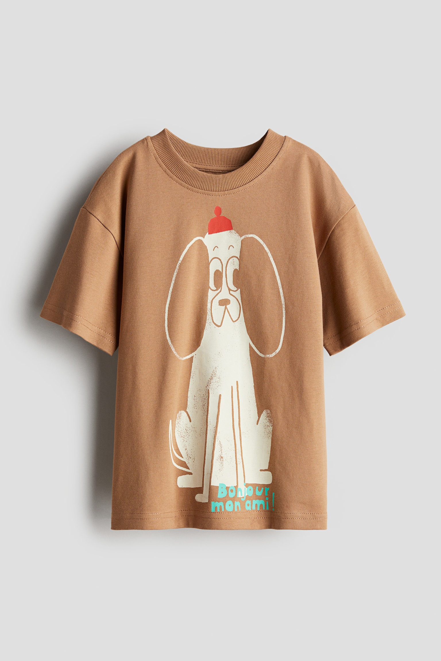 Motif-detail cotton T-shirt - Beige/Bonjour Mon Ami/Light dusty pink/Dog - 1