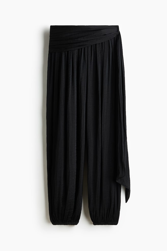 Draped-Panel Balloon-Leg Pants - Black/Dark brown - 1