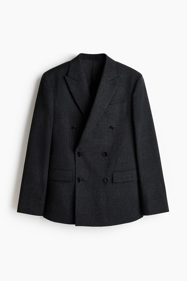 Regular-Fit Wool-Blend Double-Breasted Jacket - Navy blue/checked/Dark brown/Dark khaki green - 1
