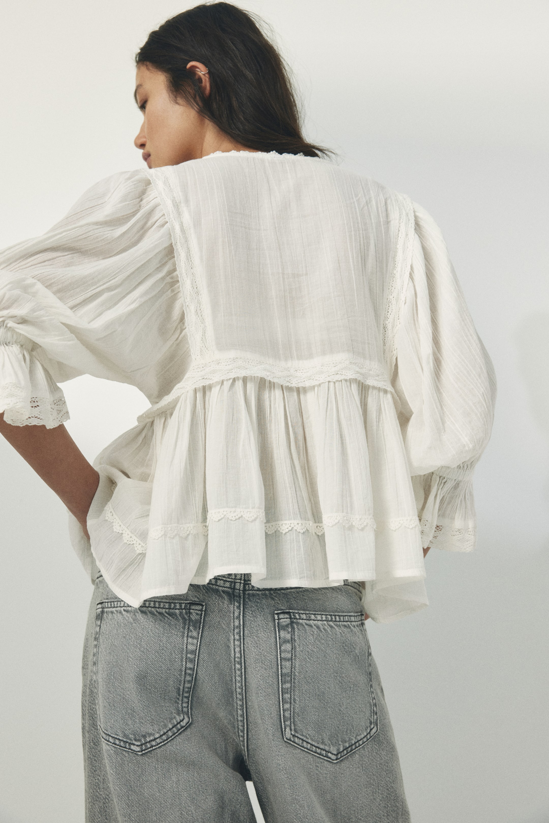 Lace-Trimmed Cotton Blouse