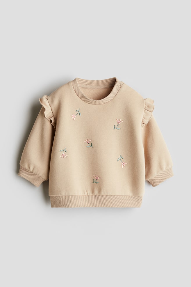 Bisiklet Yaka Sweatshirt - Bej/Çiçekler/Koyu gri/Çiçekler/Koyu gri/Açık pembe/Çiçekler - 1