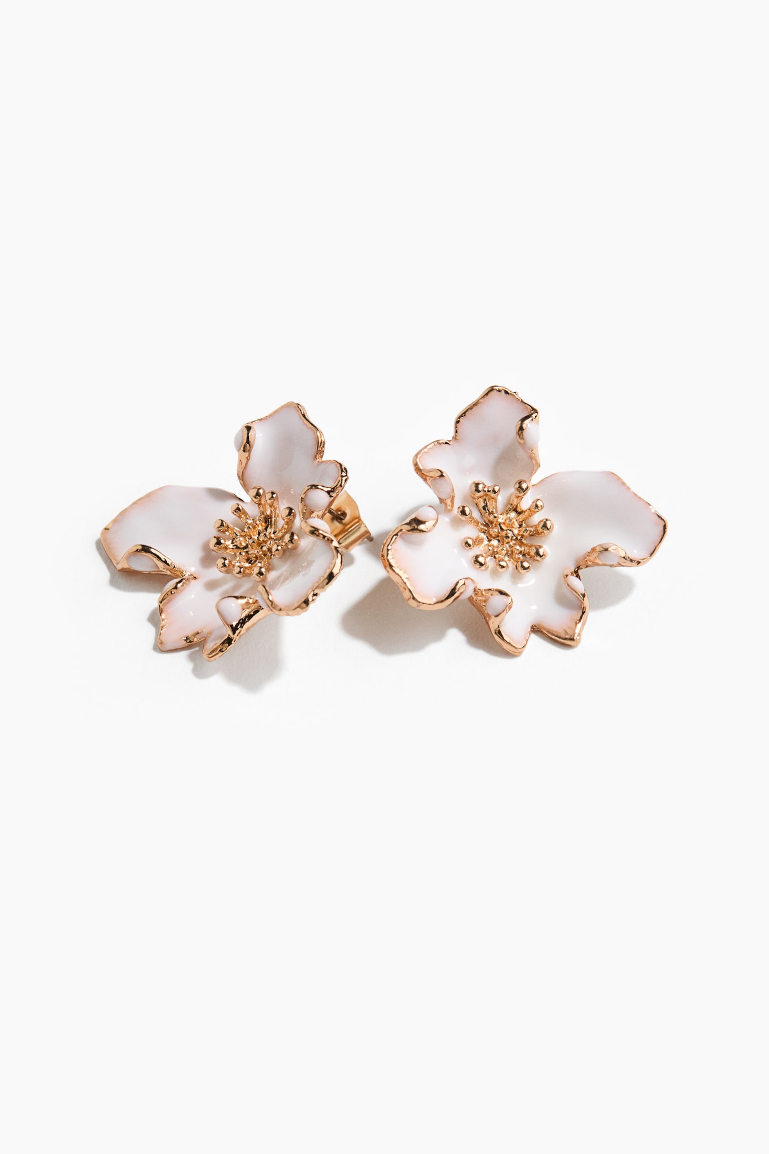 Flower-shaped earrings - White/Light blue/Gold-coloured/Dark brown - 2