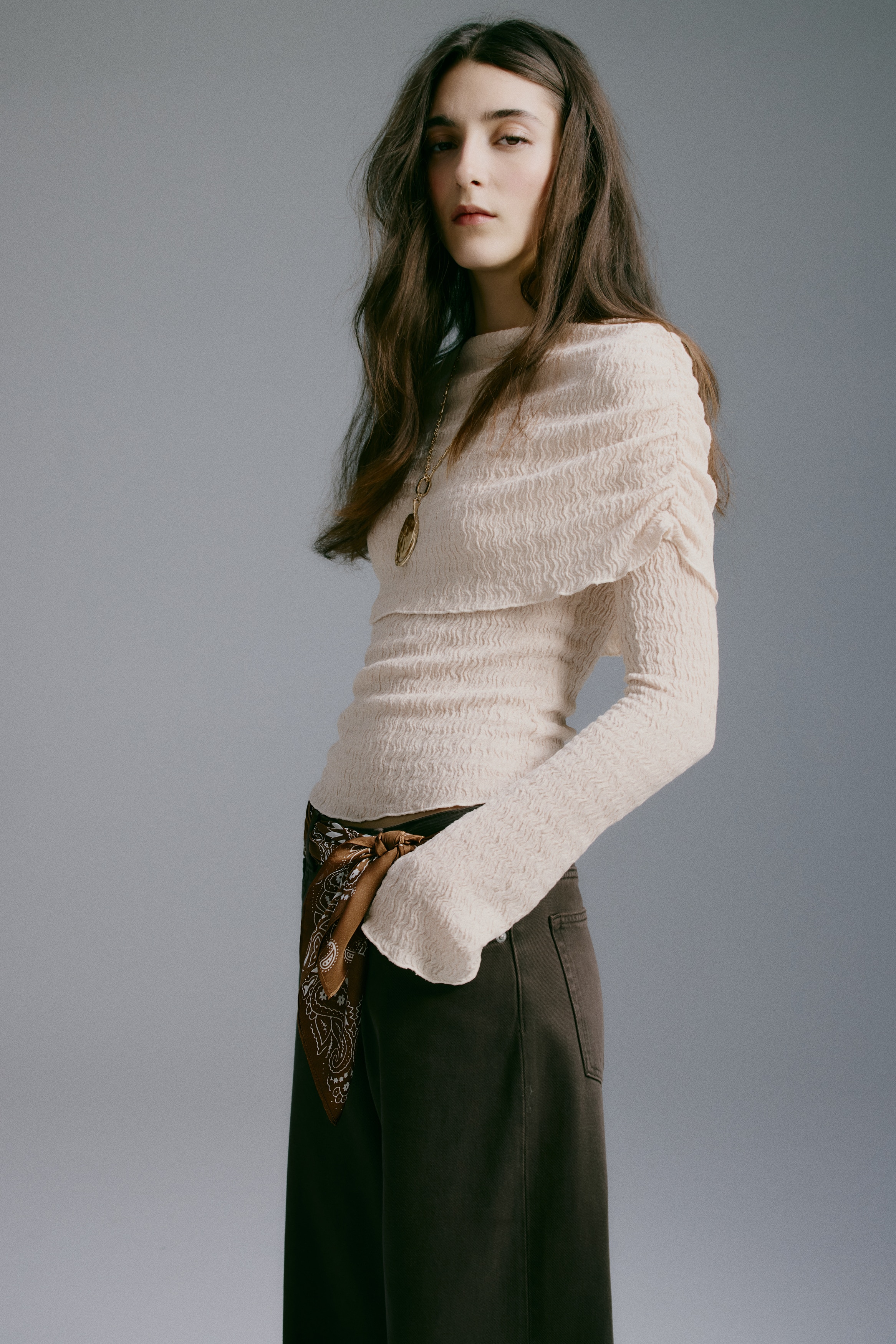 Ζέρσεϊ μπλούζα με πρόσθετο ύφασμα - Ανοιχτό μπεζ/Κόκκινο της σκουριάς