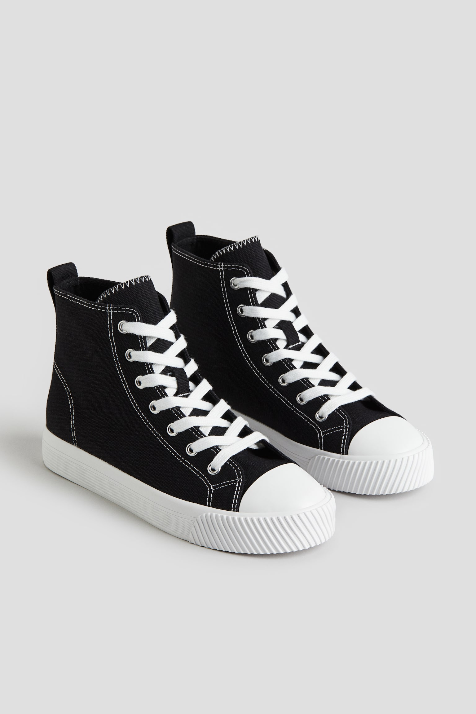 Cotton Canvas Hi Top Sneakers - Black - 1