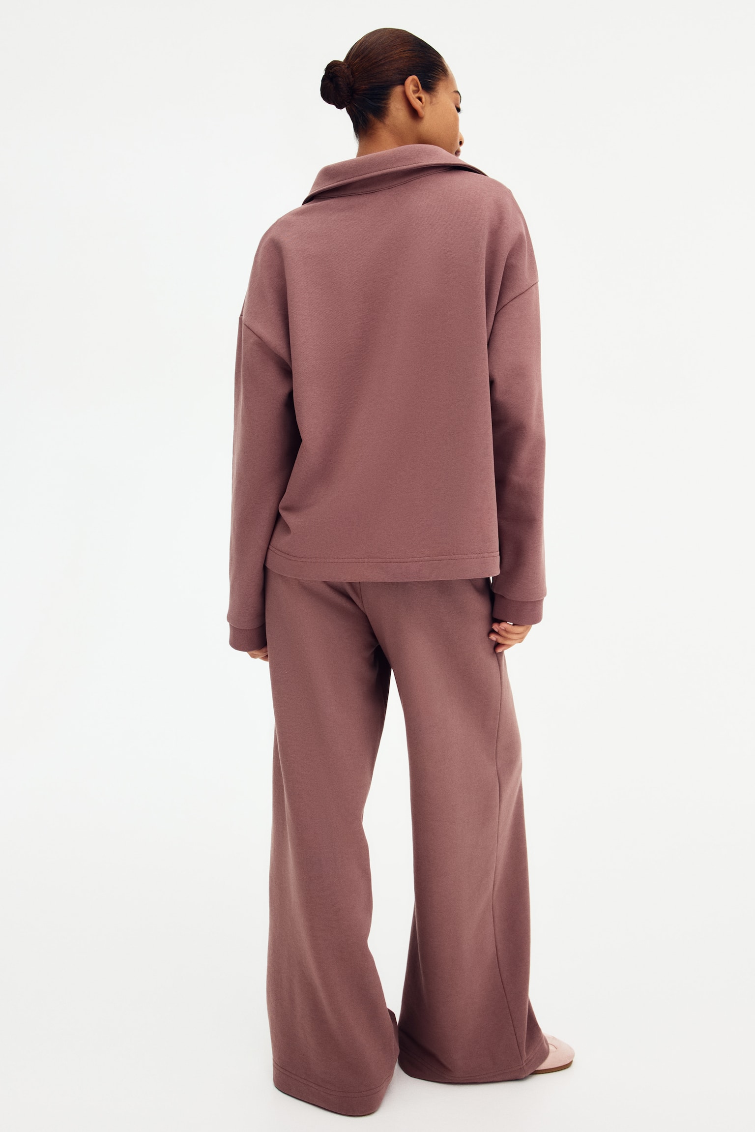 Collared sweatshirt - Dark dusty pink/Light grey marl/Dark grey - 5