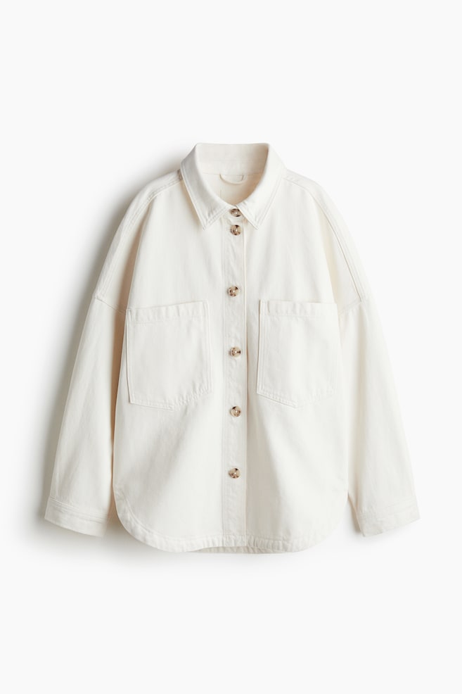 Giacca-camicia dalla linea ampia - Crema/Blu navy/righe - 1