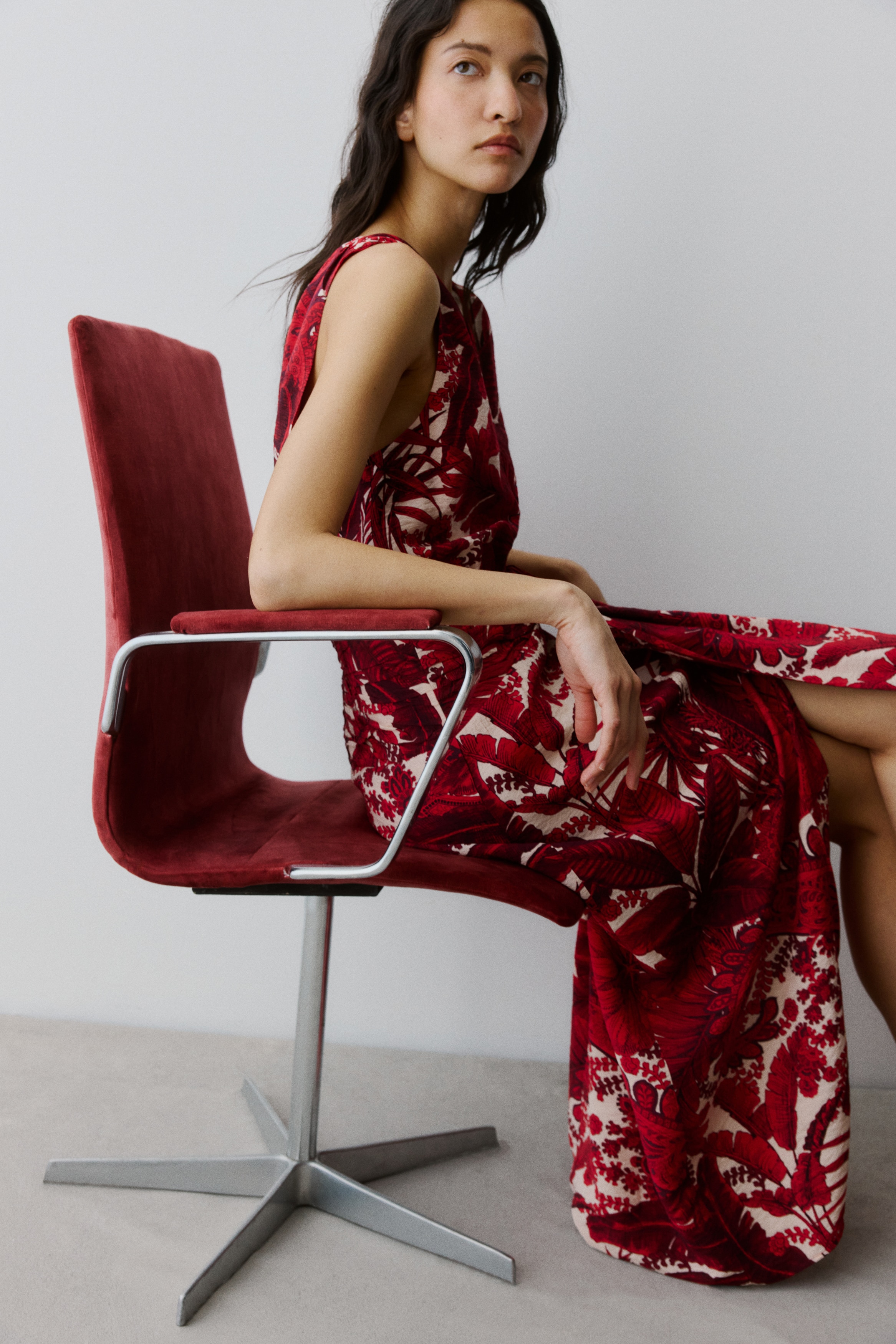 V-neck midi dressModel