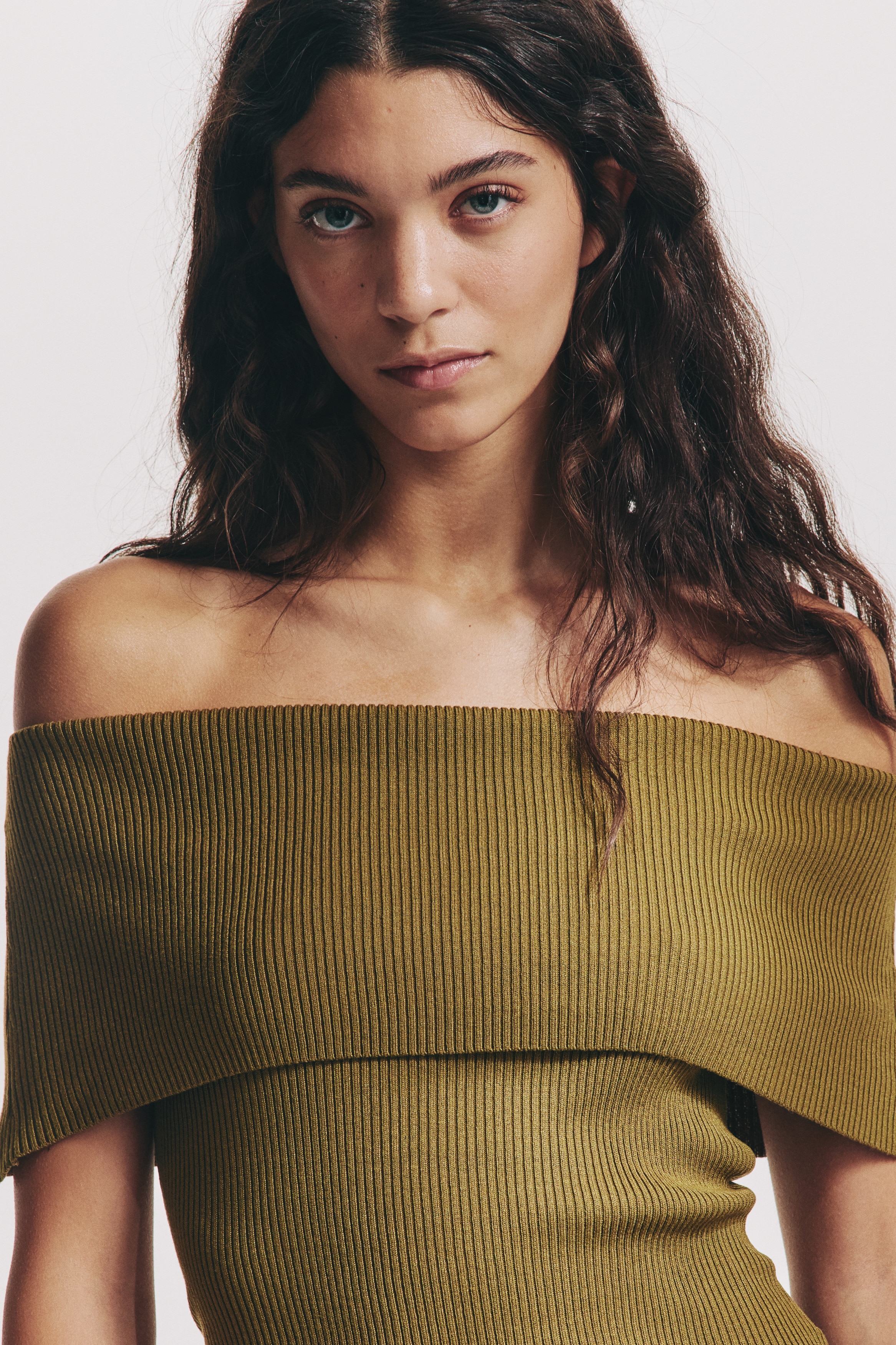 Rib-knit off-the-shoulder top