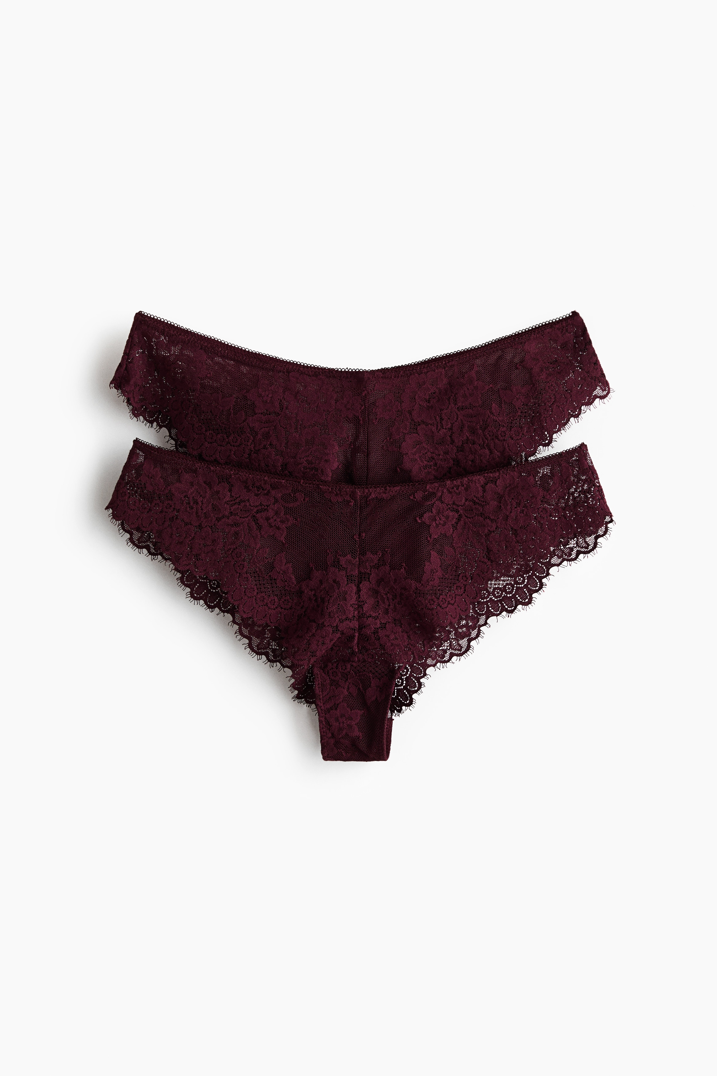 2er-Pack Brazil Slips aus Spitze - Weinrot/Schwarz/Blassbeige