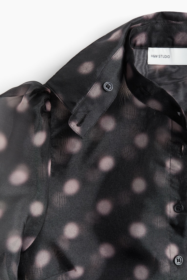 Chemise à manches bouffantes en organza Noir/pois FEMME H&M FR