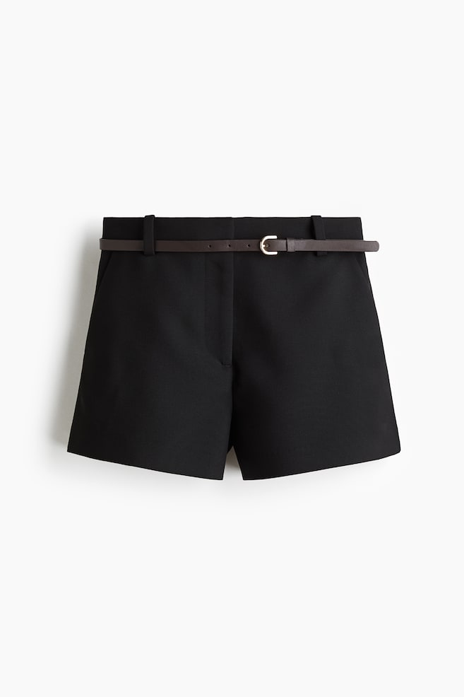 Shorts mit Gürtel - Schwarz/Braun/Kariert - 1