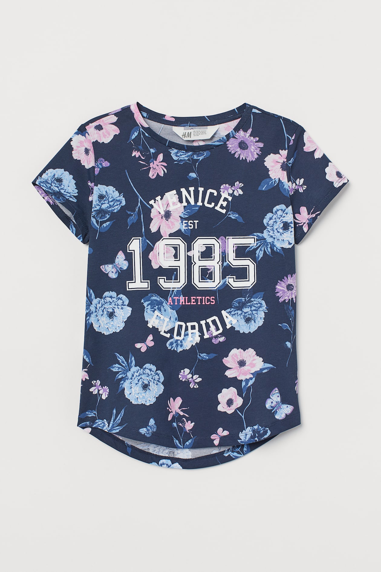 Printed jersey top Dark blue/Floral Kids H&M HK