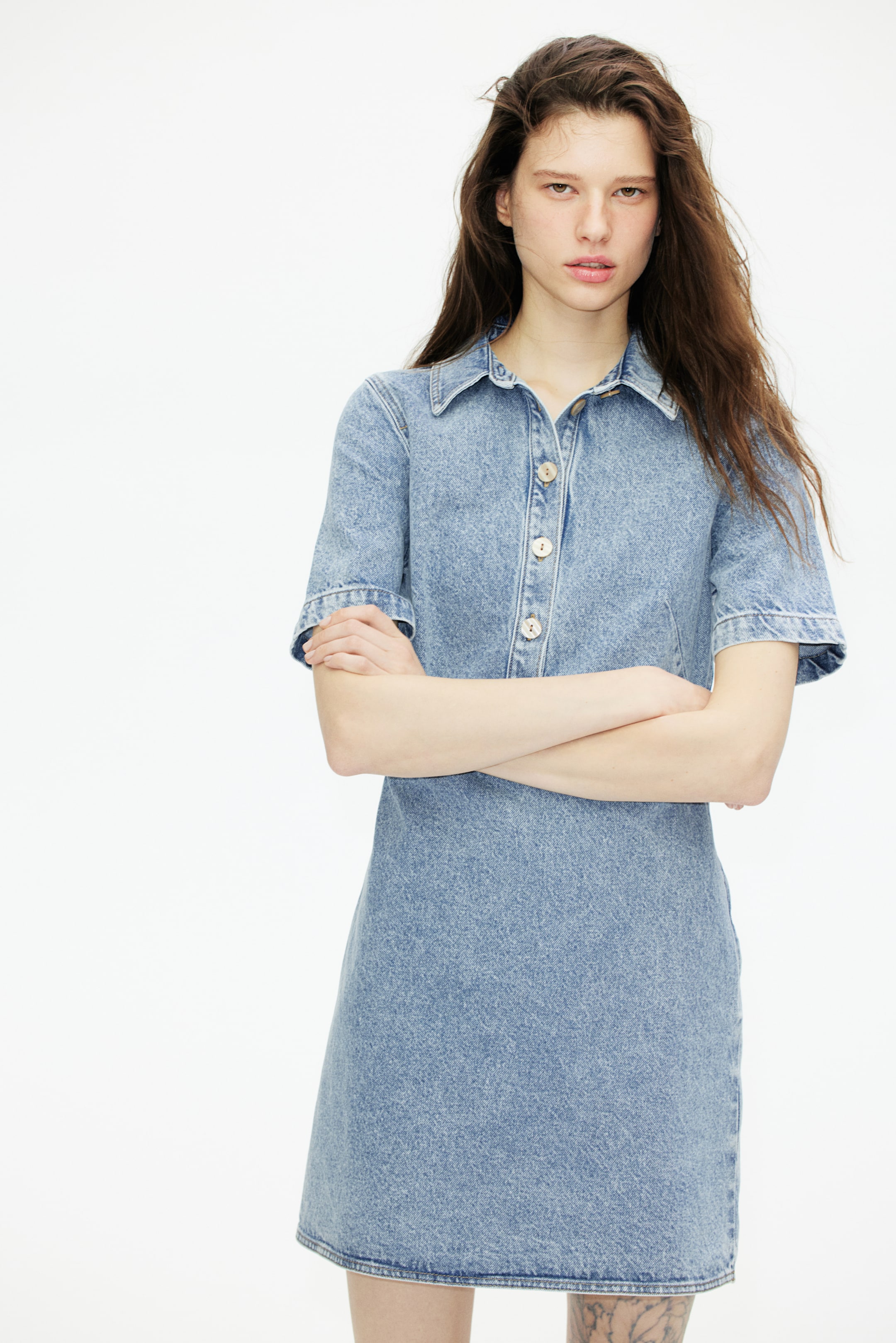 Denim Dress with Collar