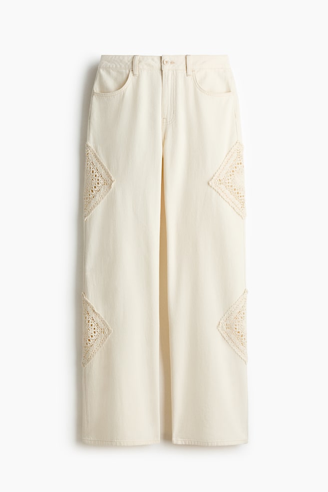 Pants with Crochet-Look Details - Light beige - 1