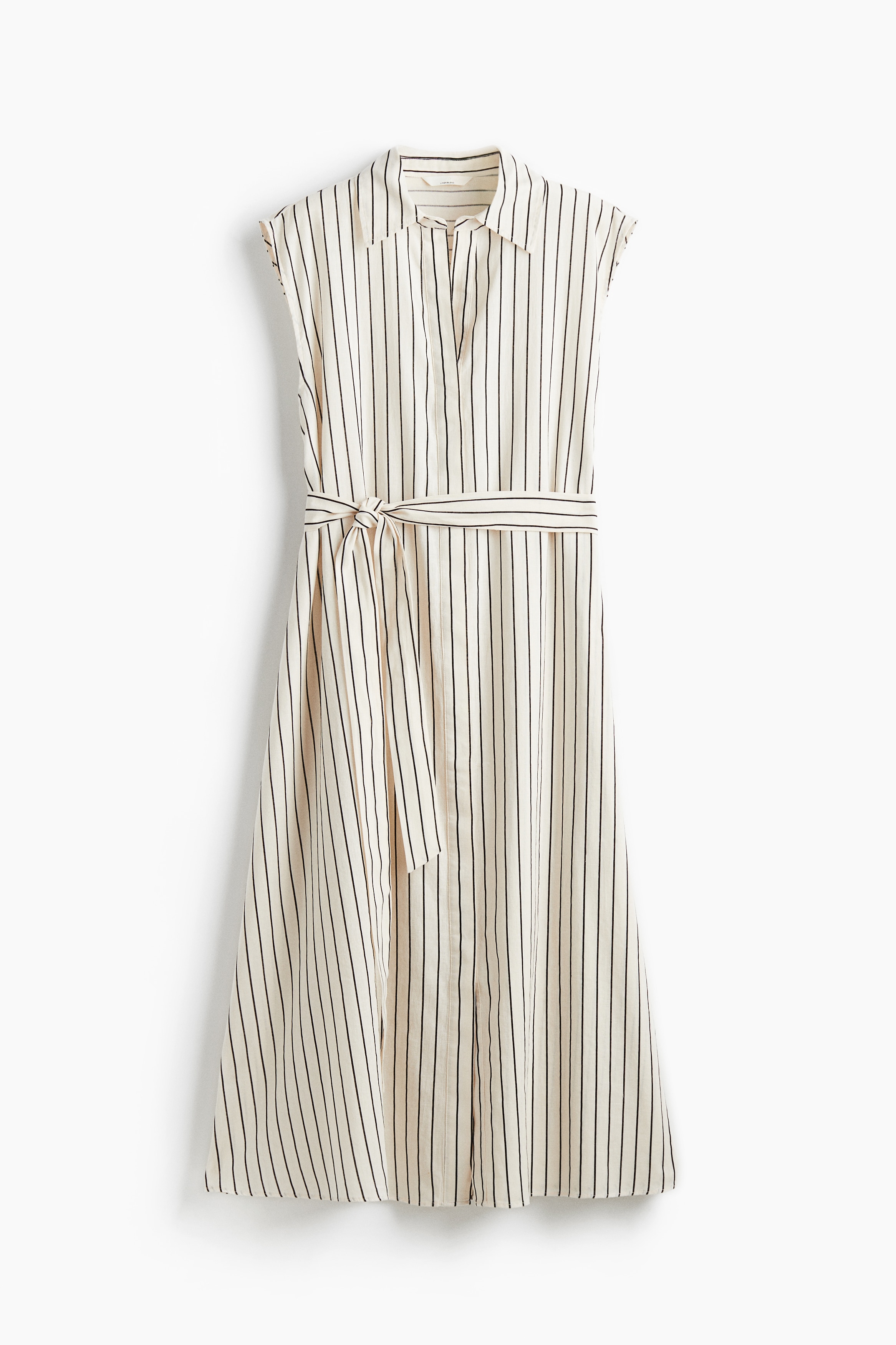 Linen-blend shirt dress - White/Striped/Khaki green