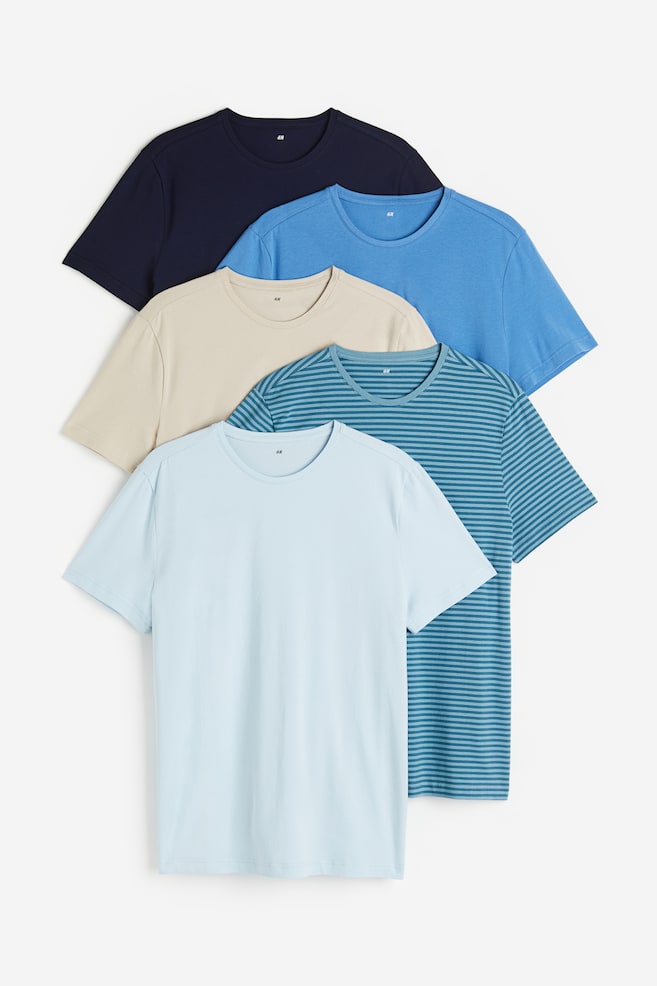 5-pack Slim Fit T-shirts - Light blue/Light beige/White/White/Black/Light turquoise/Dark turquoise/dc/dc/dc/dc/dc/dc - 1