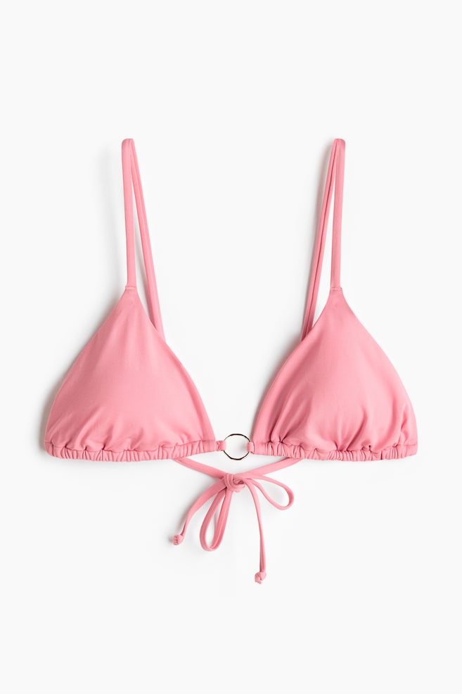 Padded triangle bikini top - Coral pink/Dark blue - 1