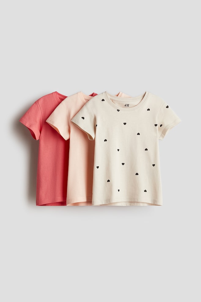 3-pack cotton tops - Beige/Hearts - 1